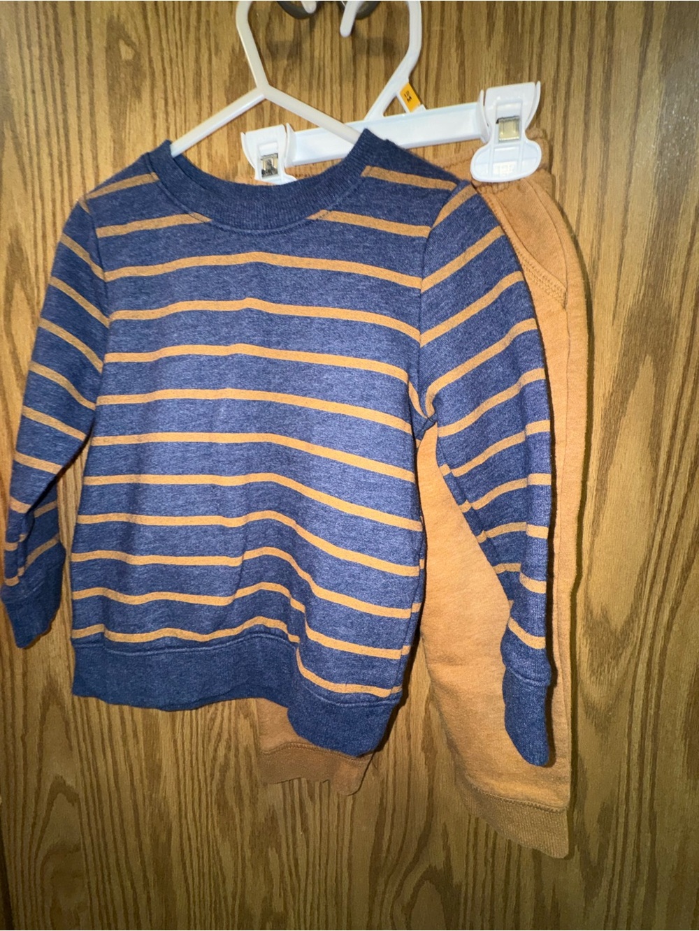 Kids Cat and Jack Striped Long-Sleeve Shirt in Blue and Tan with matching pants